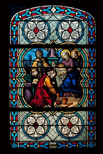 Verrière à personnages de la baie 11 : Adoration des mages