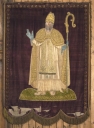 Bannière de procession paroissiale : Christ en croix, saint Germain