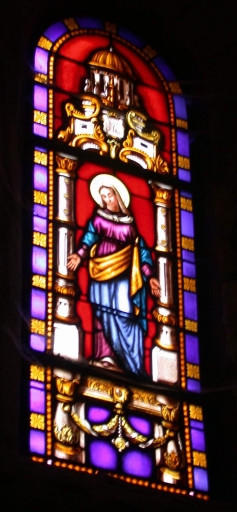 Ensemble de la verrière à personnages de la baie 0 : Immaculée Conception et des 6 verrières décoratives des baies 1 à 5 et 00