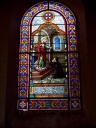 Verrière de la baie 1 (verrière historiée) : Apparition du Sacré Coeur à Marguerite-Marie Alacoque
