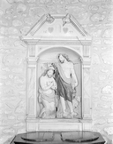 Retable des fonts baptismaux, groupe sculpté (retable à niche), église paroissiale Sainte-Agnès (Tréfumel)