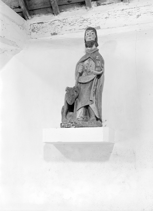 Groupe sculpté (petite nature, d'applique) : saint Hervé, chapelle Saint-Georges (Meslan)