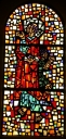 Ensemble des 7 verrières des baies 1 à 2, 5 à 8 et 00, et des 2 verrières à personnages : Vierge de Pitié (baie 3), et Saint Etienne (baie 4)