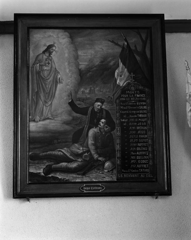 Monument aux morts, tableau : unique Espérance, église paroissiale Saint-Vincent (Le Hézo)