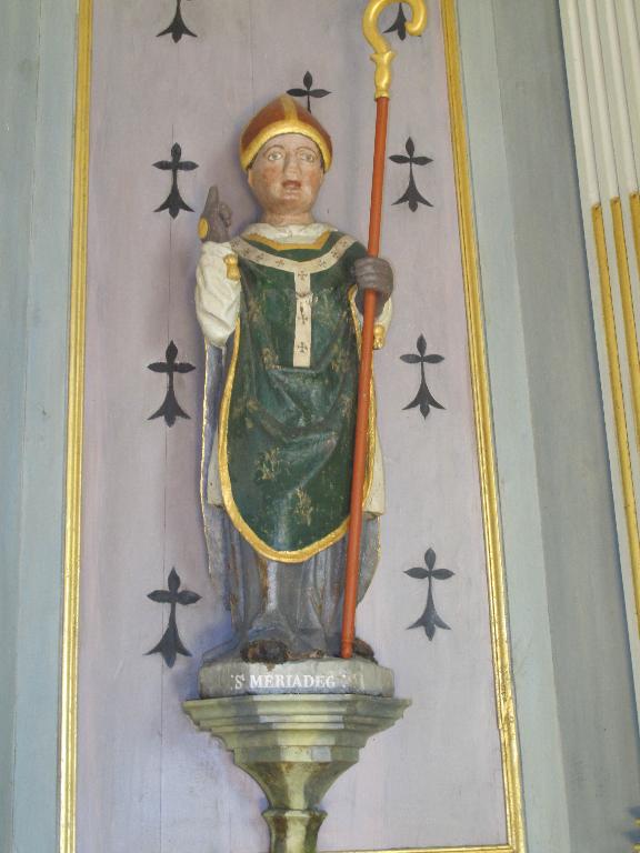Statue (petite nature) : saint Mériadec, église paroissiale Saint-Barnabé (Langoëlan)