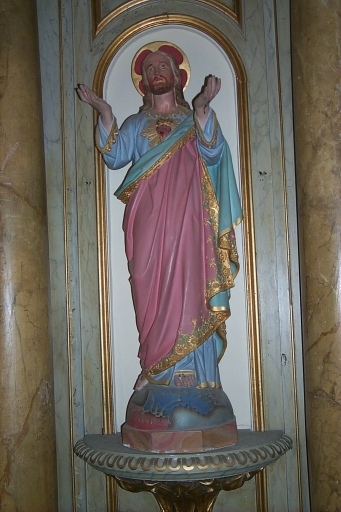 Ensemble de 2 statues : saint Evêque ; Sacré Coeur