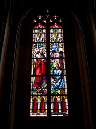 Verrière de la maîtresse-vitre (baie 0) (verrière figurée) : Noli me tangere (Campel fusionnée en Val d'Anast en 2017)