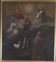 Tableau d'autel : Arrivée de saint Aubin au paradis (Saint-Aubin-du-Pavail fusionnée en Châteaugiron en 2017)