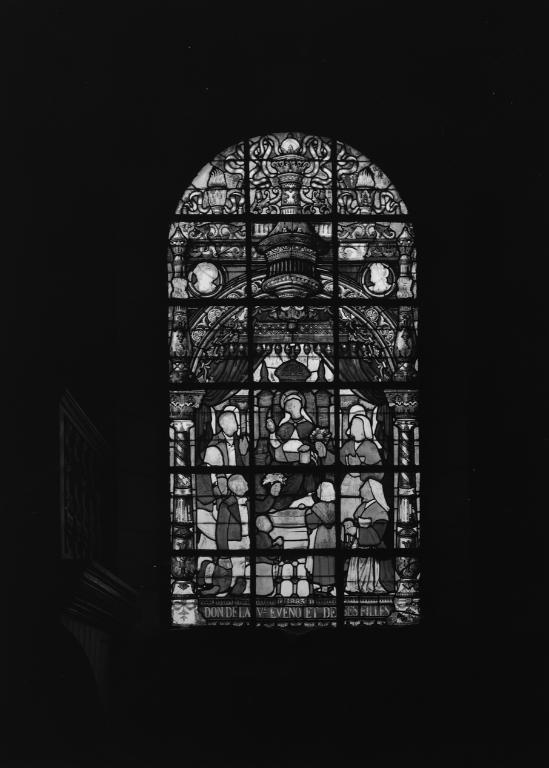 Verrière 0 (verrière hagiographique), église paroissiale Sainte-Cécile (Theix fusionnée en Theix-Noyalo en 2016)