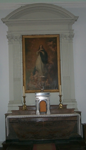 Ensemble de l'autel de la Vierge : autel, tabernacle, retable, 2 gradins d'autel, degré d'autel