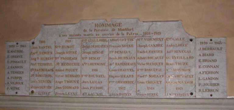 Tableau commémoratif des morts de la guerre 1914-1918 et de la guerre 1939-1945