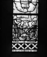 Verrière (8, verrière à personnage, verrière hagiographique) : vie de saint Vincent de Saragosse, saint Paterne de Vannes, saint Symphorien, saint Gildas, saint Goustan (baies 0,2,3,4,5,6,7,9), église paroissiale Saint-Vincent (Le Hézo)
