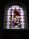 Verrières (4) baies 5, 7, 6 et 8 (verrières historiées) : Nativité de Marie ; Ascension de la Vierge ; Sainte Famille ; Couronnement de la Vierge