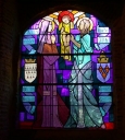 Verrières Baies 3 à 8 (verrières à personnages) : Sainte Anne ; saint Louis ; sainte Jeanne d'Arc ; saint Melaine
