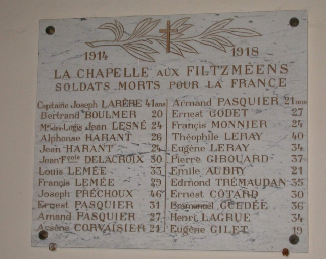 Tableau commémoratif des morts de la guerre 1914-1918