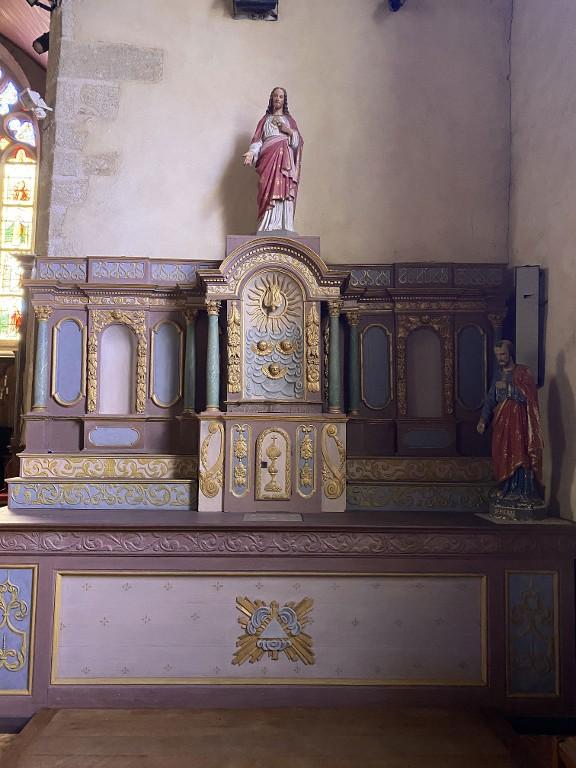 Ensemble de l'autel secondaire sud : autel, tabernacle, exposition, 2 gradins d'autel, église Saint-Bertin (Guillac)