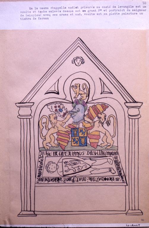 Dalle funéraire du chevalier Alain de Carman, ancien prieuré de Lochrist an Izelvet (Plounévez-Lochrist)