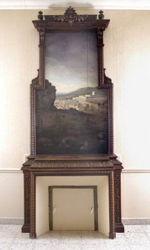 Cheminée avec tableau et son cadre : Vue de Jérusalem