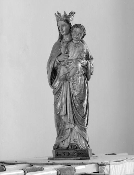 Statue (d'applique, petite nature) : Vierge à l'Enfant, dite Notre-Dame des Neiges, style néo-gothique, chapelle Notre-Dame des Neiges (Cléguérec)