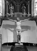 Croix (crucifix) : Christ en croix, église paroissiale Notre-Dame-de-Lorette (Roudouallec)