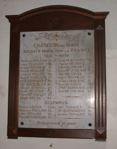 Tableau commémoratif des morts de la guerre 1914-1918