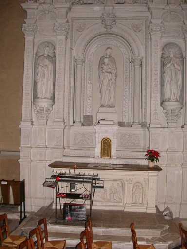 Ensemble de l'autel de la Vierge : autel, tabernacle, 2 gradins d'autel, retable, 2 degrés d'autel