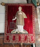 Bannière : saint Laurent, Christ en Croix, église Saint-Laurent (Langrolay-sur-Rance)