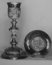 Chapelle d'orfèvrerie : calice et patène 5, plateau à burettes et 2 burettes