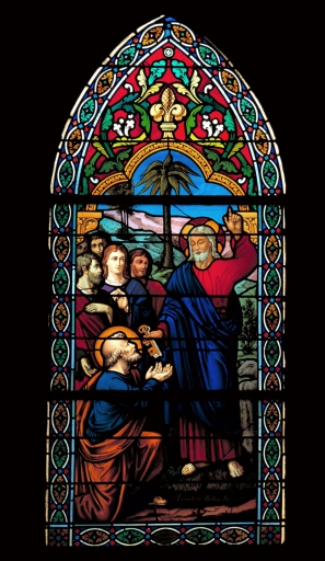Verrière à personnages de la baie 8 : Remise des clés à saint Pierre
