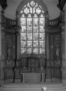 Table d'autel, devant d'autel, retable, exposition, gradins d'autel (3), statues (2) (maître-autel, retable architecturé à niche, retable cadre, tabernacle à ailes, figure d'ornement)