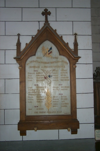 Tableau commémoratif des morts de la guerre de 1914-1918