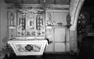 Autel, retable, gradin d'autel (autel secondaire, retable à panneau compartimenté, retable architecturé), retable de saint Etienne, église paroissiale Saint-Budoc (Trégarvan)