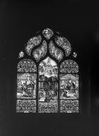 Verrière : Jugement dernier (le), saint Jean-Baptiste et Jean Le Scaff en donateur, sainte anne et saint Jean et Anne du Bois en donatrice (baie 16), cathédrale de Saint-Paul-Aurélien (Saint-Pol-de-Léon)