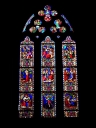 Verrière de la baie 10 : saint Sébastien, saint Michel, saint Louis, glorification de la Vierge