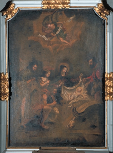 Tableau d'autel et son cadre : Adoration des bergers