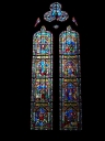 Verrière de la baie 5 (vitrail archéologique) : Vie de la Vierge