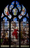 Ensemble des 8 verrières à personnages des baies 1 à 8, église paroissiale Saint-André (Le Roc-Saint-André fusionnée en Val d'Oust en 2016)