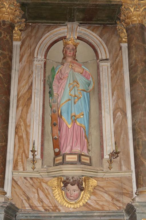 Statue : sainte Catherine d'Alexandrie, église paroissiale Sainte-Catherine (La Chapelle-du-Lou-du-Lac)