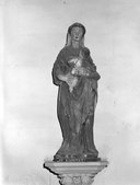 Statue (d'applique, petite nature) : Vierge à l'Enfant dite Notre-Dame de Kergornet, église paroissiale Saint-Caradec (Saint-Caradec-Trégomel)