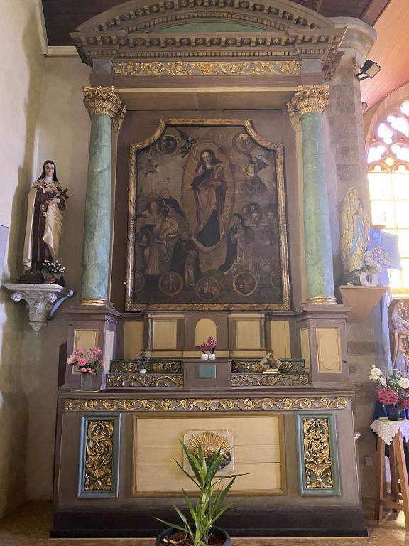 Ensemble de l'autel secondaire nord : autel, retable, 2 gradins d'autel, église Saint-Bertin (Guillac)