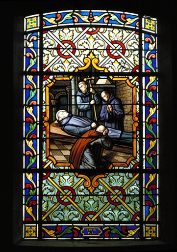 Verrière à personnages de la baie 6 : Mort de saint Benoît