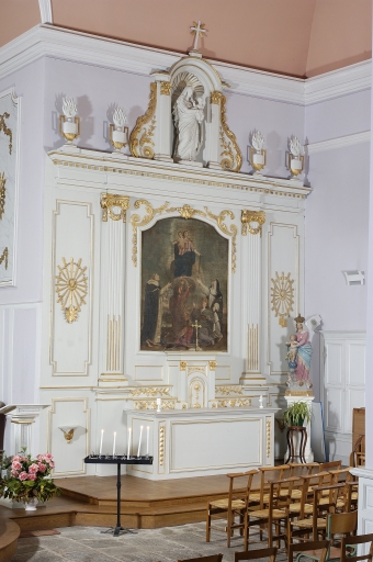Ensemble de l'autel de la Vierge : autel, tabernacle, 2 gradins d'autel, retable