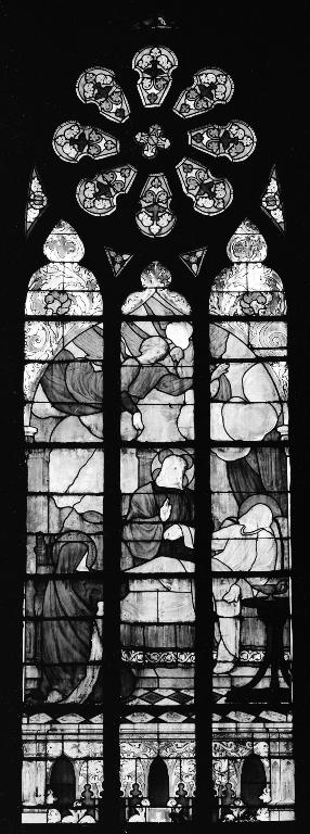 Verrière à personnages de la baie 6 : Mort de saint Joseph, église paroissiale Saint-Pierre (Plouescat)