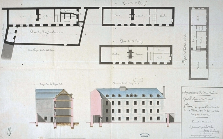 Couvent des soeurs de la Charité, dit Petit-Couvent, puis maison d'arrêt, puis hôpital civil et militaire, puis lycée Lesage,rue de la Loi ; rue Lesage (Vannes)