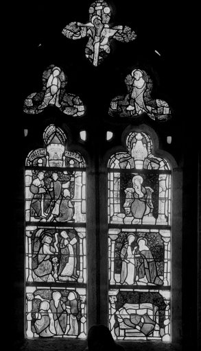 Verrière à personnages : Vie de la Vierge, Calvaire (baie 1)