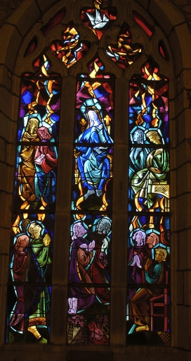 Verrière 0, 1, 2, 6, 8, 10, 12 : Assomption ; Couronnement de la Vierge ; Sainte Famille ; Annonciation ; Immaculée conception