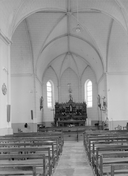 Ensemble du maître-autel : autel, retable et deux bas-reliefs, chapelle Saint Jean-Baptiste, Saint-Jean-de-Villenars (Ploërmel)