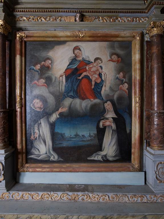Tableau d'autel : Donation du rosaire à saint Dominique et à sainte Catherine de Sienne, église Saint-Martin (Saint-Martin-sur-Oust)