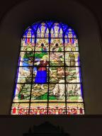 Verrières (8) : Saint Gurval, couronnement de la Vierge, apparition du Christ à un poilu, Sainte Famille, Saint Gurval instruisant les premiers habitants de Guer au 7e siècle, Annonciation (1 à 8), église paroissiale Saint-Gurval, place de la mairie (Guer)