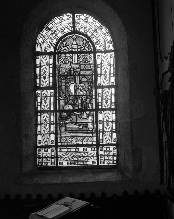 Verrière hagiographique : saint Gérand ? (baie 1), église paroissiale Saint-Gérand (Cléguer)